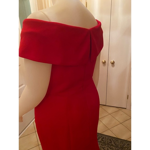 Off Shoulder High Slit Plus Size Red Evening Gown - Picture 4 of 4
